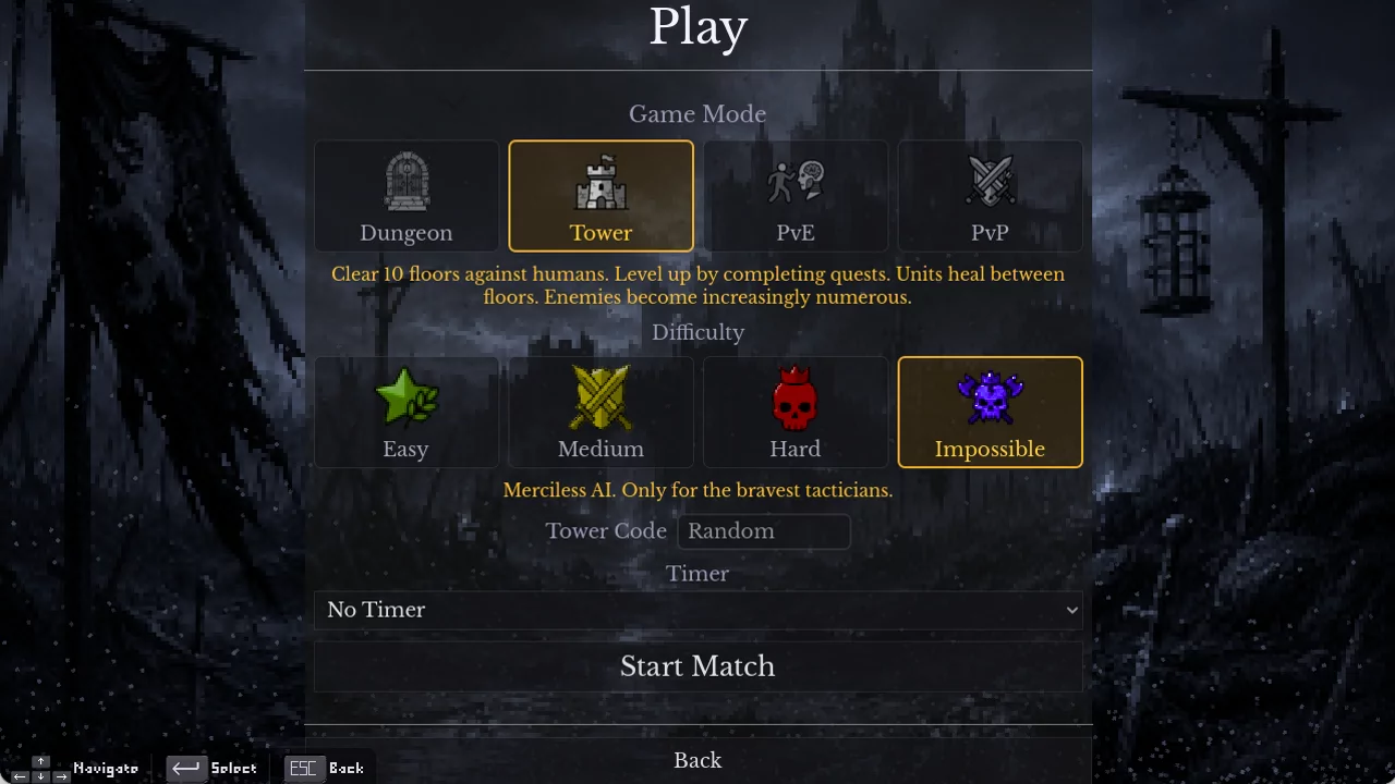 Dungrid Tactics Game Options Menu